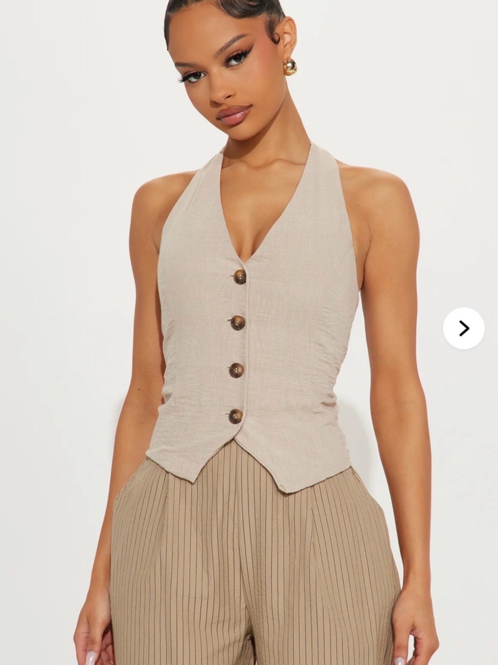 Fashion Nova Beige Halter Button Front Vest Top